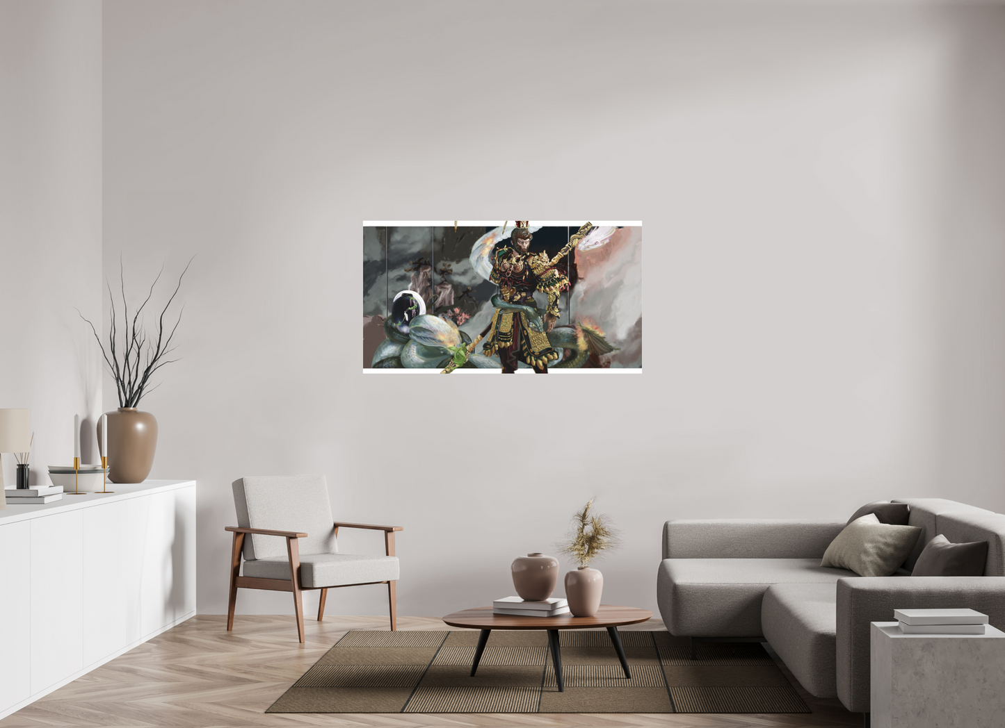 145,8 x 80 cm, Fine Art pigment print behind acrylic glass frameless Wukong Dream behind acrylic glass