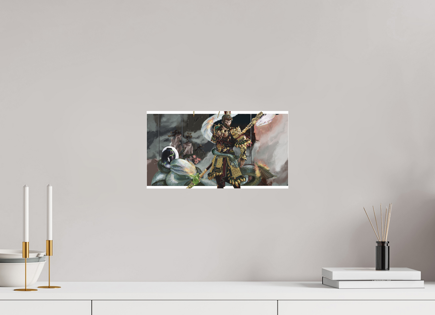 36,5 x 20 cm, Fine Art pigment print behind acrylic glass frameless Wukong Dream behind acrylic glass