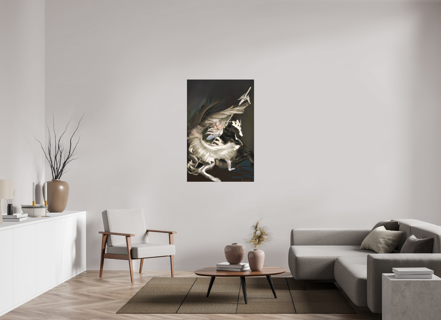 80 x 121,8 cm, Fine Art pigment print behind acrylic glass frameless Medusa and Pegasus on acrylic glass