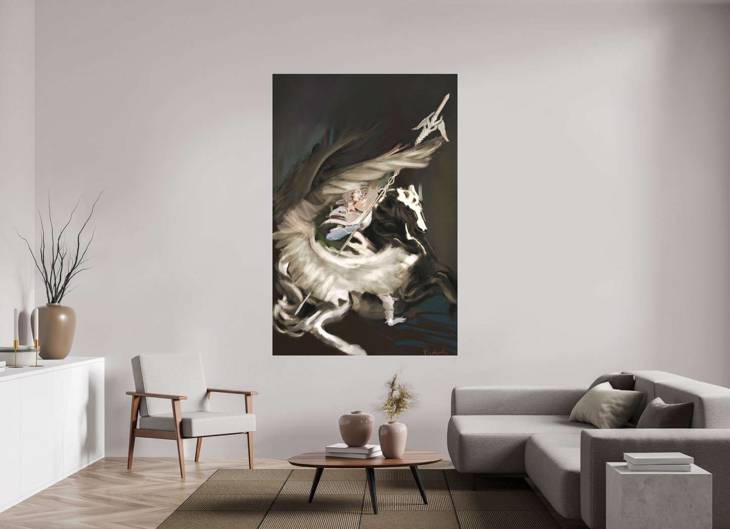 130 x 198 cm, Fine Art pigment print behind acrylic glass frameless Medusa and Pegasus on acrylic glass