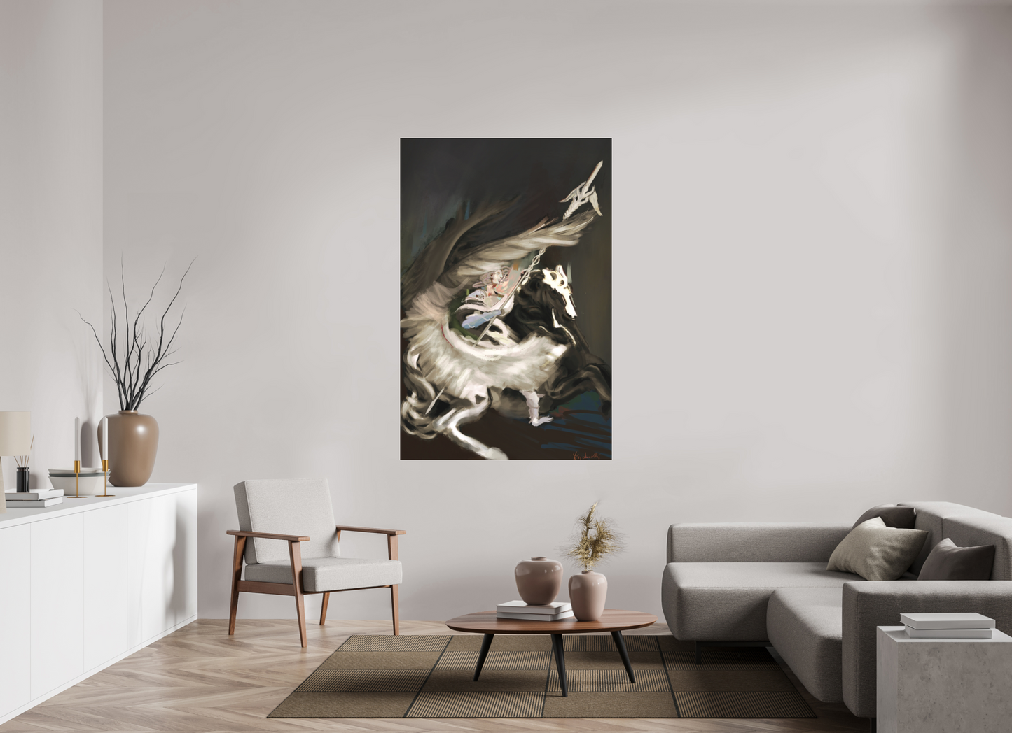 110 x 167,5 cm, Fine Art pigment print behind acrylic glass frameless Medusa and Pegasus on acrylic glass