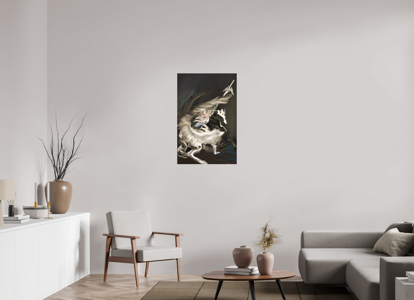 60 x 91,4 cm, Fine Art pigment print behind acrylic glass frameless Medusa and Pegasus on acrylic glass